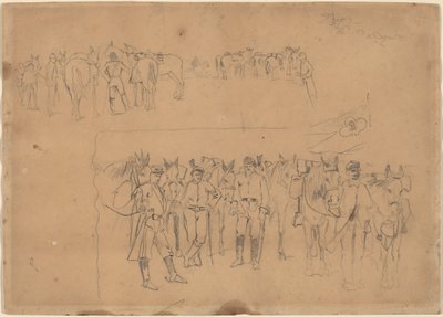 Tisztek és lovak nyugalomban, 1864. alkotó: Winslow Homer