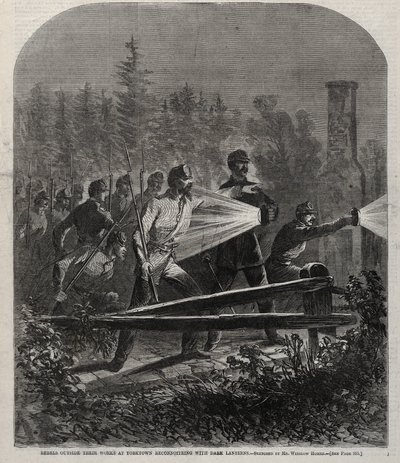 A yorktowni erődítményen kívüli lázadók sötét lámpásokkal felderítést végeznek alkotó: Winslow Homer