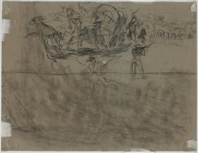 Csetepaté egy kocsivonattal [verso], 1864. alkotó: Winslow Homer