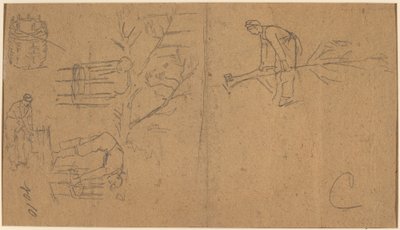 Katonák facsemetéket vágnak, csemetéket kosárba fonnak [verso], 1862. alkotó: Winslow Homer