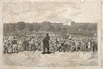Július negyedike a Tompkins Square-en, New Yorkban – Jönnek a Sogerek, 1868. alkotó: Winslow Homer