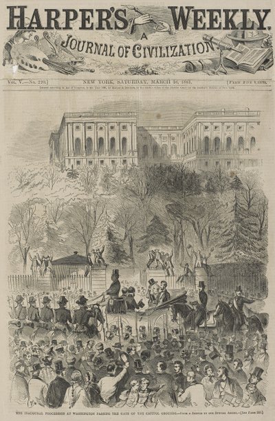 Beavató felvonulás Washingtonban a Capitol Grounds kapuja előtt (különleges művészünk vázlatából), 1861 (fametszet) alkotó: Winslow Homer