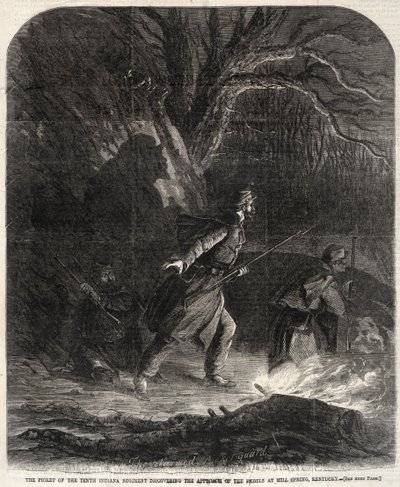 A tizedik Indiana ezred pikette, amely felfedezi a lázadók megközelítését... alkotó: Winslow Homer