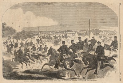 Az Unió lovassága és tüzérsége a lázadók üldözésében indul a Yorktown Turnpike-ig, Harpertől alkotó: Winslow Homer