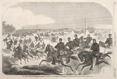 Az Unió lovassága és tüzérsége megkezdi a lázadók üldözését a Yorktown Turnpike-on. alkotó: Winslow Homer