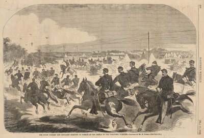 Az uniós lovasság és tüzérség megkezdi a lázadók üldözését a Yorktown Turnpike-on, a Harper