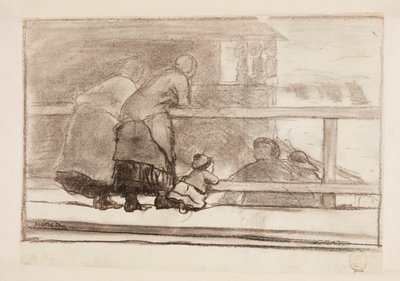 Két nő és egy gyerek a vasútnál, kilátással a tynemouthi strandra alkotó: Winslow Homer