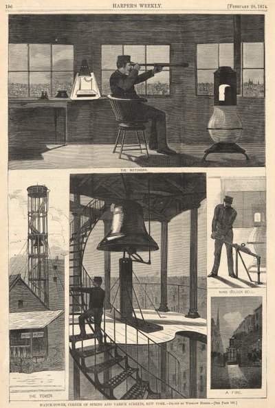 Őrtorony, Corner of Spring és Varrick Streets, New York, a Harpertől alkotó: Winslow Homer