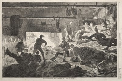 Téli szállás a táborban – Egy kunyhó belseje alkotó: Winslow Homer