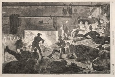 Téli negyed a táborban – Egy kunyhó belseje, 1863. alkotó: Winslow Homer