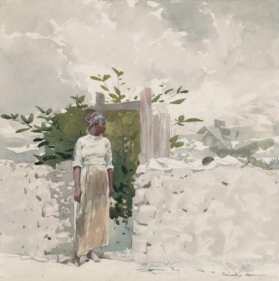 Nő áll egy kapu mellett, Bahamák alkotó: Winslow Homer