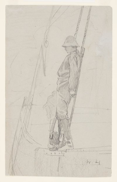 Fiatal férfi támaszkodva vitorlás kötélzet alkotó: Winslow Homer