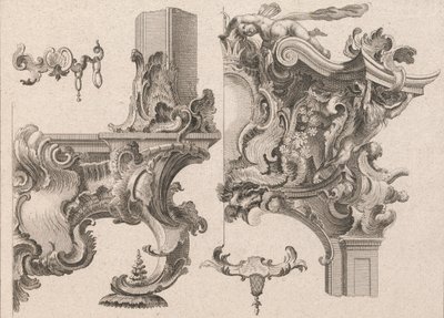 Javaslat egy oltárkeret jobb alsó és jobb felső részének díszítésére..., Nyomtatott kb. 1750-56. alkotó: Wolffgang Christoph Mayr