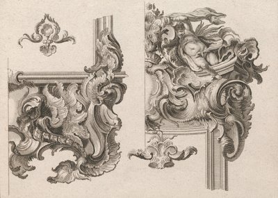 Javaslat egy oltárkeret jobb alsó és jobb felső részének díszítésére..., Nyomtatott kb. 1750-56. alkotó: Wolffgang Christoph Mayr