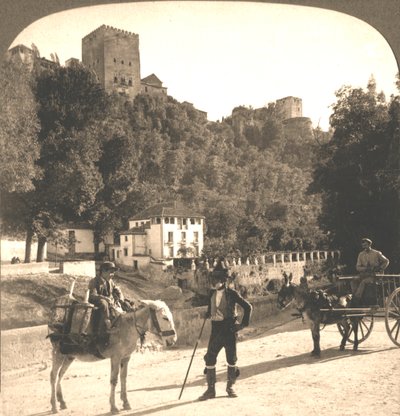 Az Alhambra falai és tornyai, Granada, Spanyolország, 1896. alkotó: Works and Sun Sculpture Studios