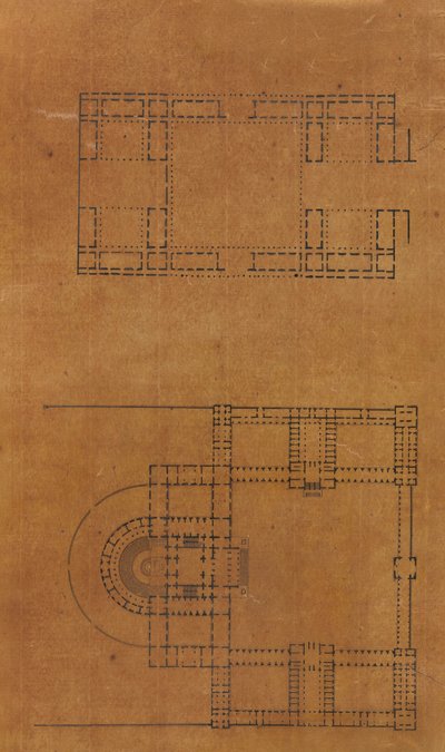Oldal egy Scrapbookból, amely rajzokat és számos építészeti nyomatot tartalmaz, Int..., kb. 1800-1850. Alkotók: Charles Percier műhelye, Pierre François Léonard Fontaine műhelye. alkotó: Workshop of Charles Percier, Workshop of Pierre