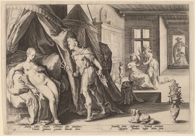 Mercury belép Herse szobájába, miután Agraulost Stone-ra változtatta alkotó: Workshop of Hendrick Goltizus, after Hendrick Goltzius