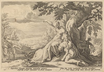 Clymene sürgeti Phaetont, hogy találja meg Heliost alkotó: Workshop of Hendrick Goltzius, after Hendrick Goltzius