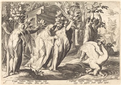 Phaeton nővérei nyárfává, Cygnus hattyúvá változtak alkotó: Workshop of Hendrick Goltzius, after Hendrick Goltzius