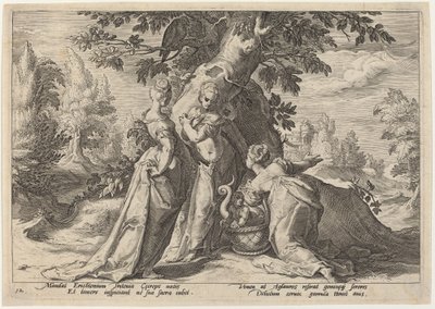 Cecrops lányai kinyitják a Minerva által rájuk bízott koporsót alkotó: Workshop of Hendrick Goltzius, after Hendrick Goltzius