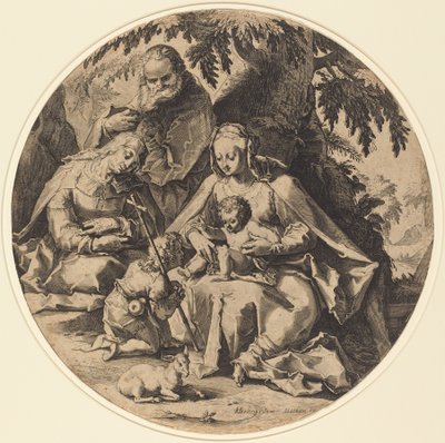 A Szent Család Szent Erzsébettel és Keresztelő Szent Jánossal alkotó: Workshop of Jacob Matham, after Hendrik Goltzius