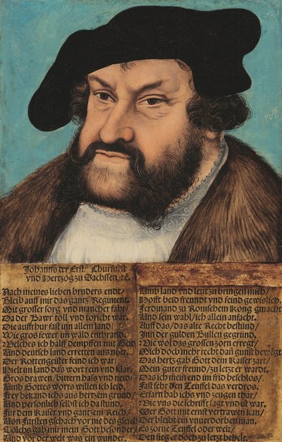 Németül: Johann der Beständige, Kurfürst von Sachsen (1486-1532) Johann the Steadfast. Szászország választófejedelme (1486-1532). alkotó: workshop of Lucas Cranach the Elder