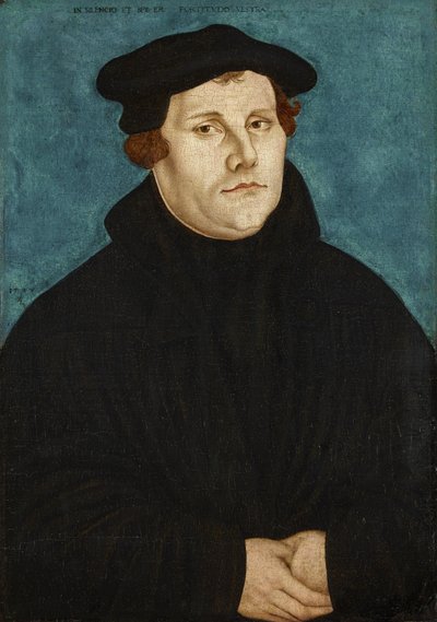 Luther Márton, mellkép, jobbra néző mellkép alkotó: workshop of Lucas Cranach the Elder