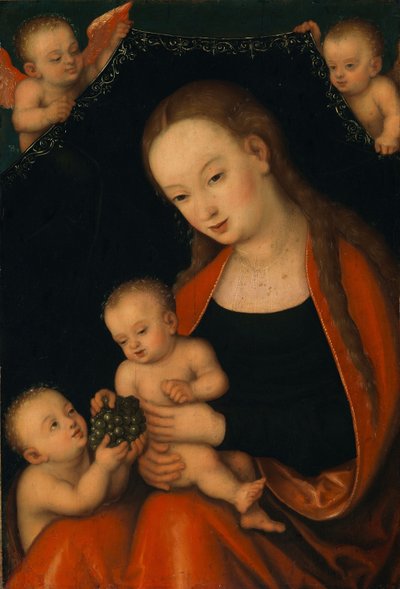 A Szűzanya és a Gyermek Keresztelő János csecsemővel és angyalokkal alkotó: workshop of Lucas Cranach the Elder