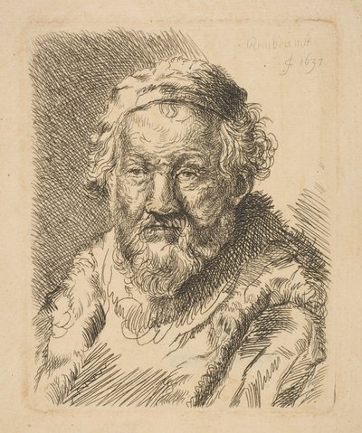 Kabátos és szőrmegalléros öregember mellszobra másolat.n.d. alkotó: Workshop of Rembrandt
