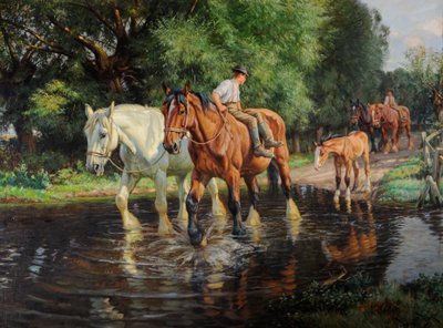 Tanyasi lovak és csikó a Fordnál, 1915 körül (olaj, vászon) alkotó: Wright Barker