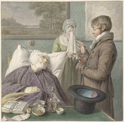 Az orvos meglátogat egy beteg öregasszonyt az ágyban alkotó: Wybrand Hendriks (attributed to)