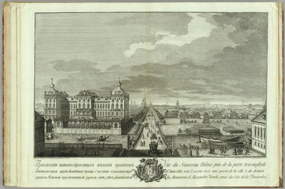 Az újonnan épített kamrák az Anicskov-kapukkal szemben Könyv Szentpétervár alapításának 50. évfordulójára, 1753 alkotó: Yakov Vasilyevich Vasilyev