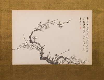 Prunus Blossoms, hajtogatott paraván, 3. panel a 4-ből, Edo-korszak 1844 (tinta, papír) (lásd még 752778-82) alkotó: Yamamoto Baiitsu
