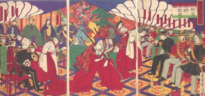 A parancsnokok megkapják a császár ivópoharát, 1886 Meiji 19. alkotó: Yamazaki Toshinobu