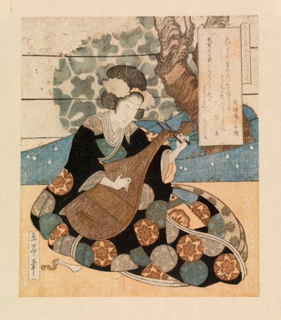 Hangszeren játszó hölgy, 1804-40 körül (színes fametszet) alkotó: Yashima Gakutei