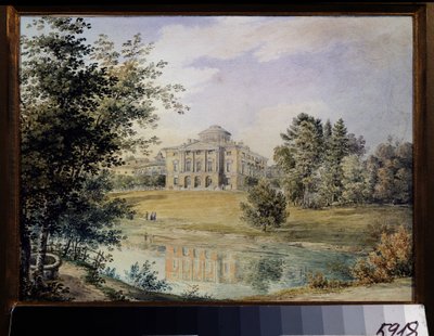 Kilátás a Pavlovszk-palotára (Szentpétervár). (Kilátás a Pavlovszk-palotára). 1782 és 1786 között építtette Charles Cameron építész. Jegor Jegorovics Meier (1822-1867) munkája, akvarell papíron alkotó: Yegor Yegorovich Meier