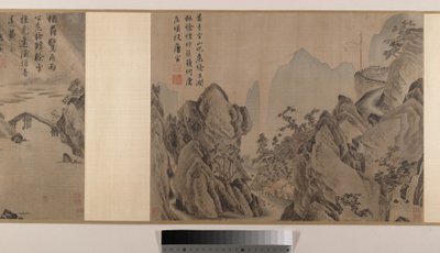 Tájképek (nyolc albumlevél kéziratos tekercsbe fűzve; tus és szín, selyem) alkotó: Yin Tang