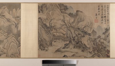Tájképek (nyolc albumlevél kéziratos tekercsbe fűzve; tus és szín, selyem) alkotó: Yin Tang