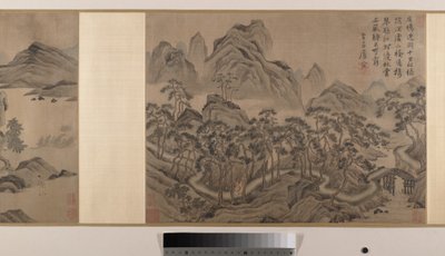 Tájképek (nyolc albumlevél kéziratos tekercsbe fűzve; tus és szín, selyem) alkotó: Yin Tang