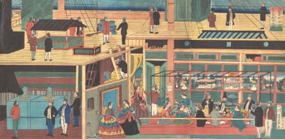 Megtekintés egy amerikai gőzhajó belsejében, 1861 Bunkyu, 1. év, 4. hónap. alkotó: Yoshikazu