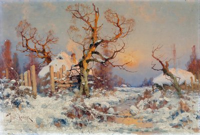Téli táj az esti napsütésben. Juli Julievich (Julius) von Klever (1850-1924) festménye, olaj, vászon, 19. század vége-XX. század eleje. Orosz művészet, realizmus. Magángyűjtemény. alkotó: Yuly Klever
