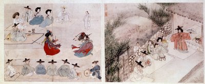 Art coreen: női harci jelenet a mindennapi életben. Sin Yun Bok (vagy Hyewon 1758-ban) nyomatai. 18. vagy 19. század. Hyung Pil Chun kollekció alkotó: Yun-bok Sin