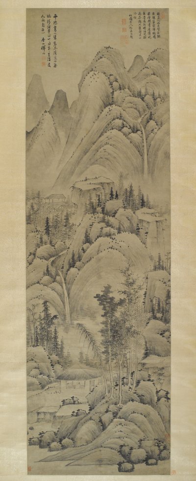 Tájkép, függő tekercs, Ming-dinasztia (1368-1644) (tinta papíron) alkotó: Yun Hsiang Yun Hsiang
