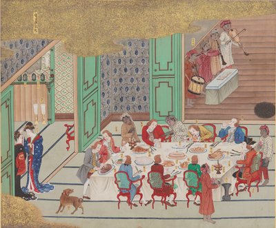 Holland bankett, Nagasaki karácsonyeste, Bankan-zuból, 1797. alkotó: Yushi Ishizaki