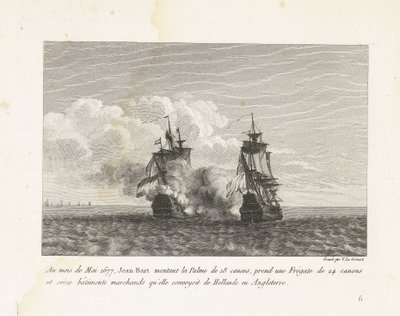 Jan Bart Ververt een Hollands Fregat, 1677 1677 májusában Jean-Bart felült a 18 ágyús Palme-ra, vett egy 24 ágyús fregattot és tizenhat kereskedelmi hajót, amelyeket Hollandiából Angliába szállított (cím a tárgyon) Jea harcainak gyűjteménye alkotó: Yves Marie Le Gouaz