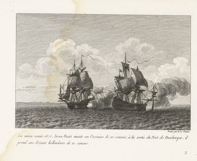 Jan Bart Ververt een Hollands Fregat bij Duinkerke, 1675 Ugyanebben az évben, 1675-ben, Jean-Bart egy 10 ágyús Corsairre szerelt; Dunkerque kikötőjének kijáratánál elkap egy 12 ágyúból álló holland fregattot (cím a tárgyon) Összeállítás Jean-Bart harcairól alkotó: Yves Marie Le Gouaz