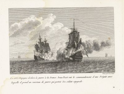 Jan Bart Ververt een Spaans schip találkozott 350 katonával aan Boord, 1683 1683-ban Spanyolország hadat üzent Franciaországnak, Jean-Bart egy fregatt parancsnoksága volt, amellyel egy 350 spanyol katonát szállító hadihajót vett fel (cím az obje-n alkotó: Yves Marie Le Gouaz