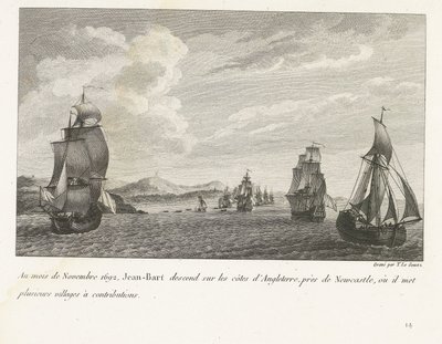 Jan Bart voor de Engelse kust Newcastle-ben, 1692 1692 novemberében Jean-Bart leereszkedik Anglia partjaira, Newcastle közelében, ahol több falut adományoz (cím a tárgyon) Összeállítás Jean-Bart szárnyfőnök harcairól úgy alkotó: Yves Marie Le Gouaz