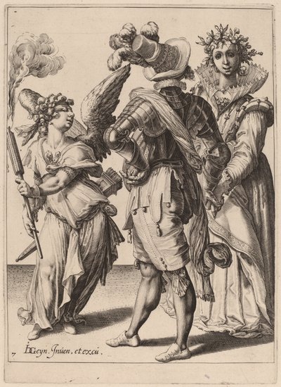 Egy bekötött szemű Ámor fáklyát tart egy pár előtt alkotó: Zacharias Dolendo after Jacques de Gheyn II