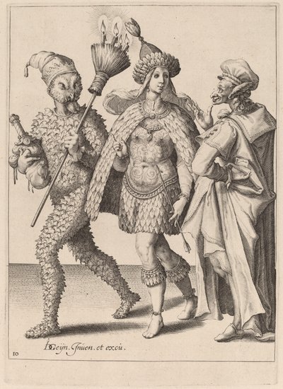 Egy öreg anyuka megszólítja a tollba öltözött házaspárt alkotó: Zacharias Dolendo after Jacques de Gheyn II